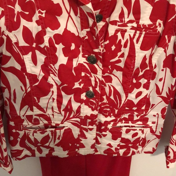 CHICO’S JACKET RED/WHITE PRINT - Picture 4 of 7